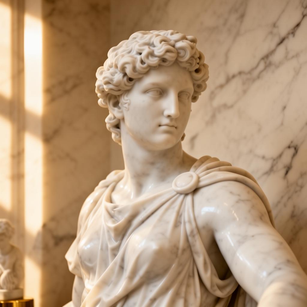 White marble sculpture in warm light